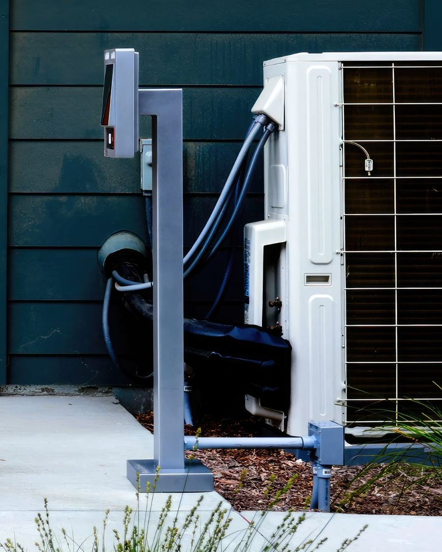 New outdoor heat pump unit with its line set and disconnect