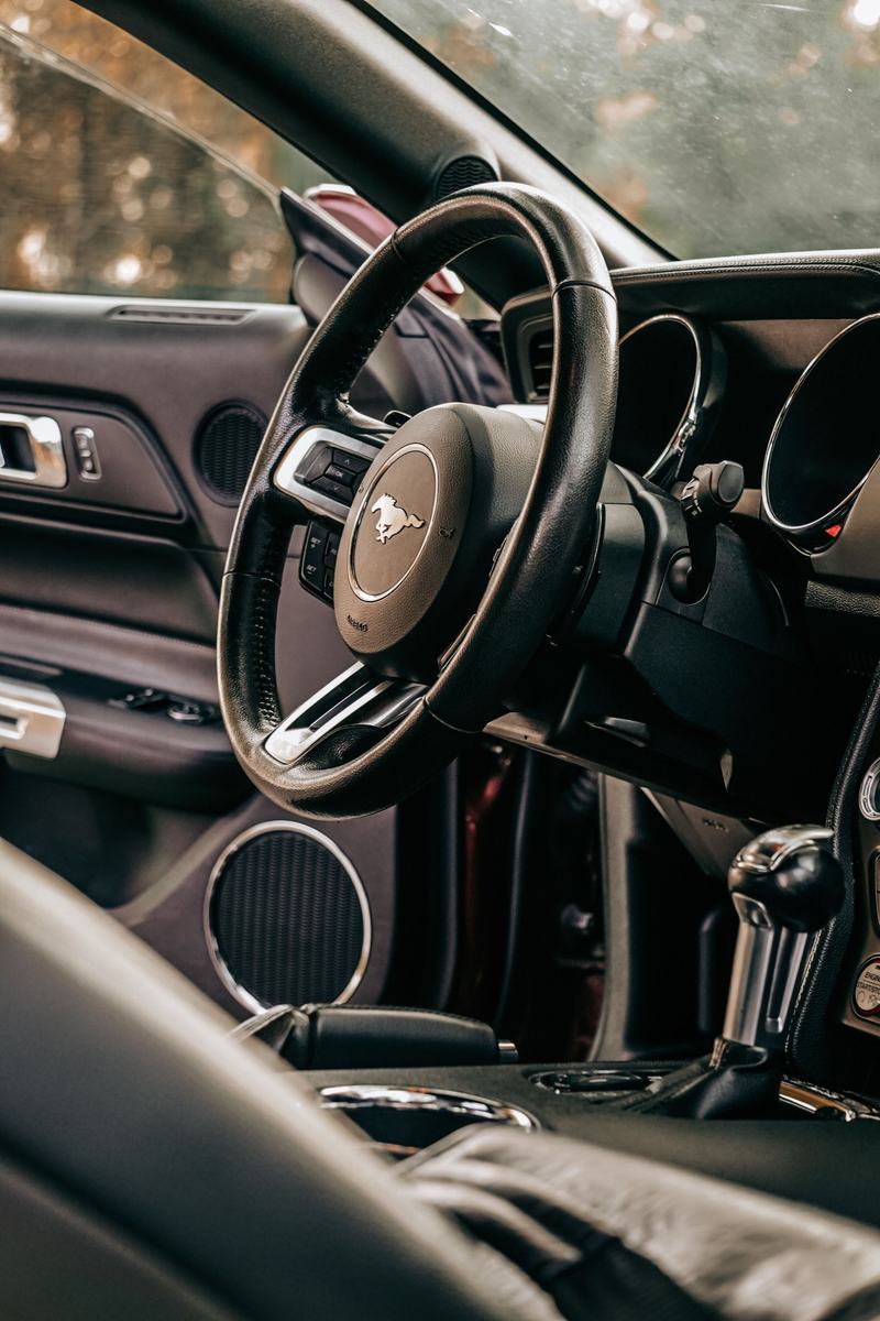 Clean leather steering wheel and dash after an interior detail
